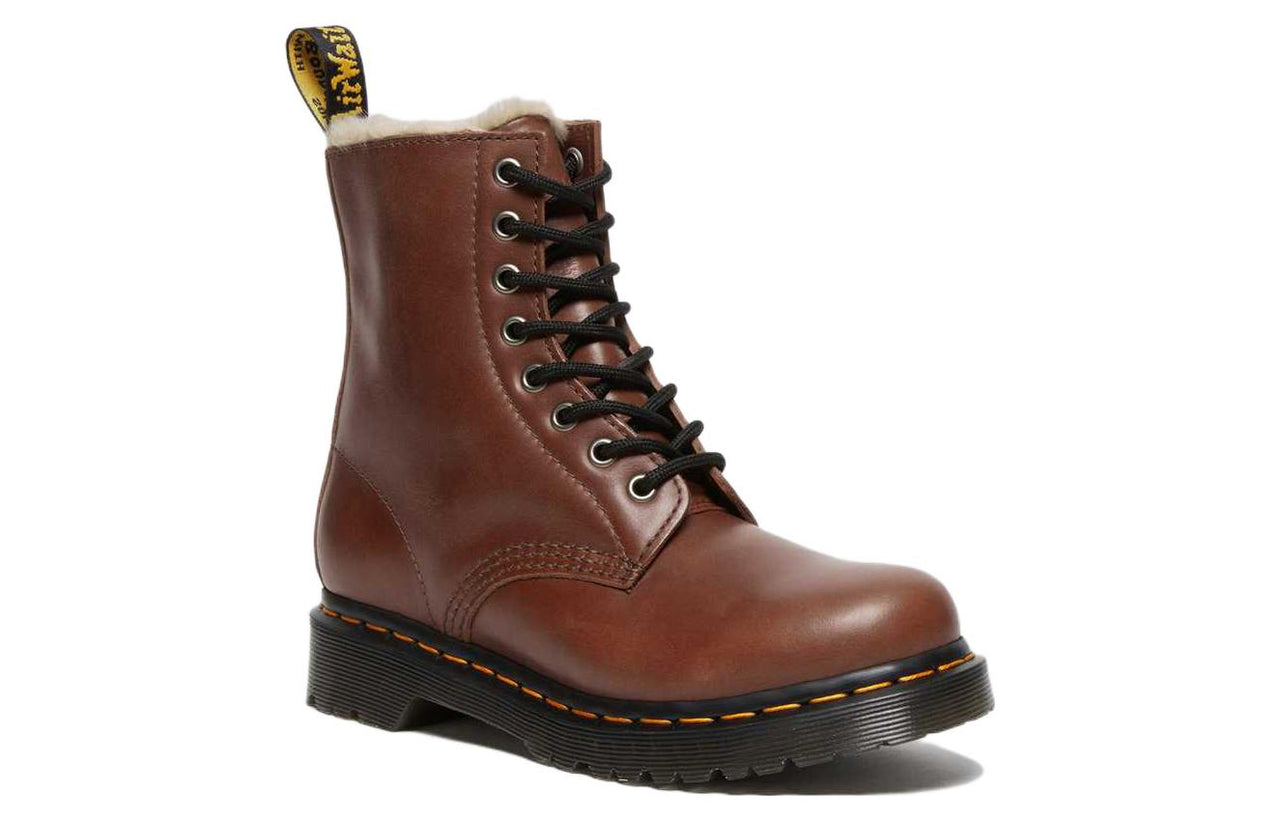 (WMNS) Dr. Martens 1460 Serena Faux Fur Lined Leather Lace Up Boots 'Tan' 27782225