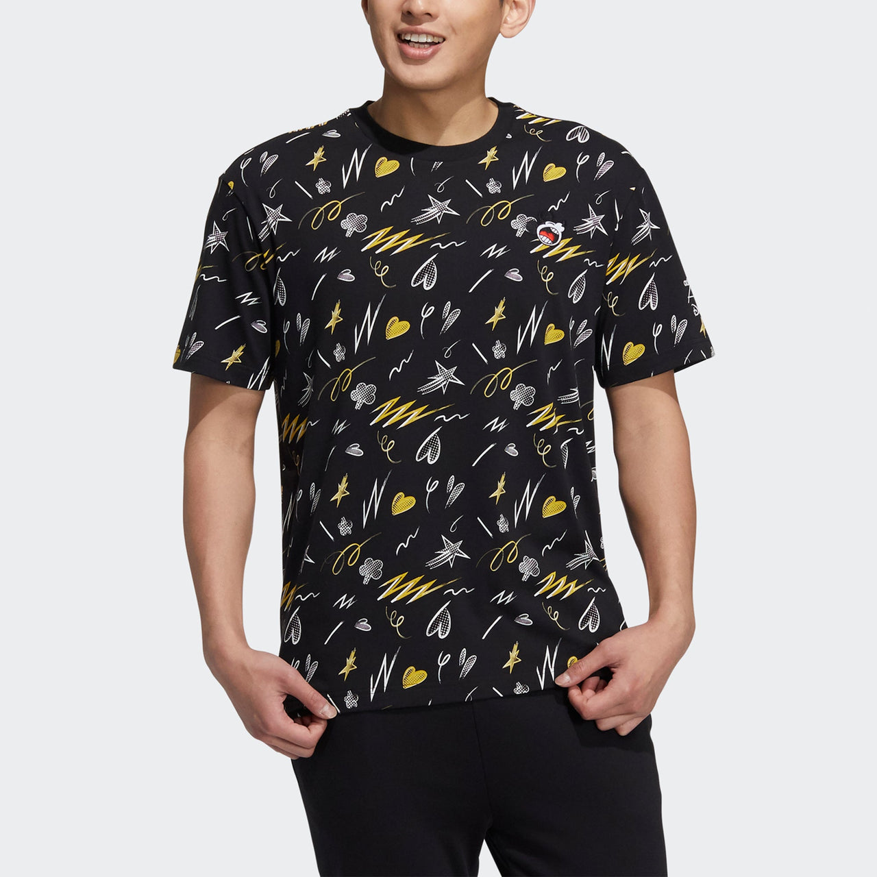 adidas neo M Mf Tee 3 Disney Full Print Pattern Round Neck Short Sleeve Black HF0458