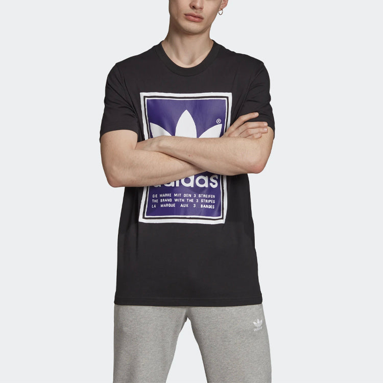 adidas originals Filled Label Blue Logo Printing Short Sleeve Black ED6936