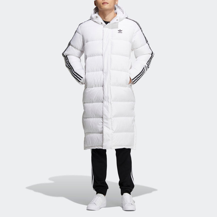 adidas originals Long Down Side Logo Printing mid-length Sports Down Jacket White HI4659