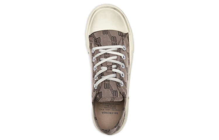 Balenciaga Paris Low Top Sneakers 'Tan Allover Logo Cotton and White Rubber' 688754W3RQ22298