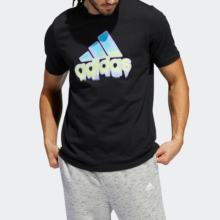 Men's adidas Alphabet Logo Round Neck Short Sleeve Black T-Shirt HE4813