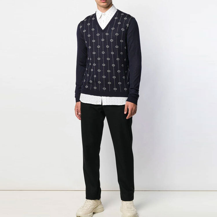 Gucci Monogram Motif Sweater 'Navy' 576902XKAUM