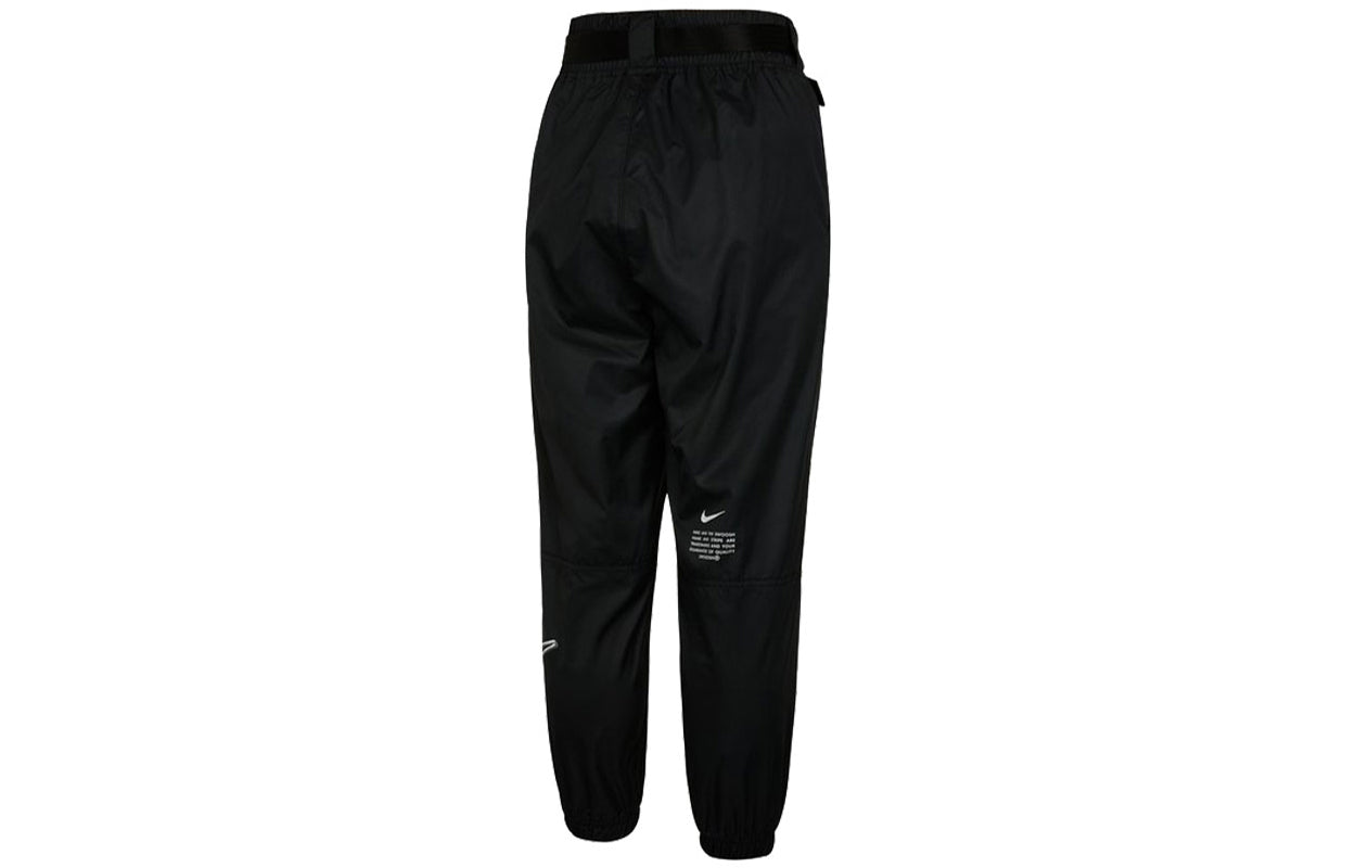 (WMNS) Nike Logo Sports Adjustable Belt Bundle Feet Woven Long Pants/Trousers Autumn Black DJ8997-010