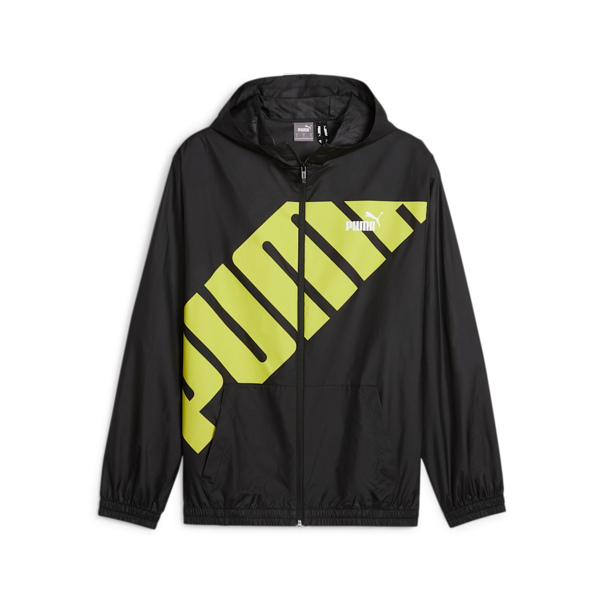 PUMA Hooded Graphic Windbreaker Jacket 'Black Yellow' 623837-01