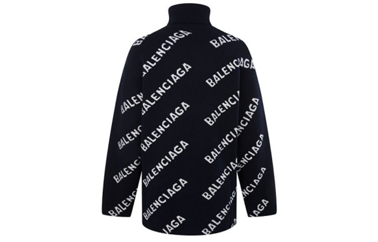 Balenciaga All Over Logo Turtleneck Sweater 'Black White' 621018T15674177