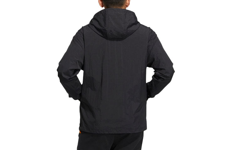 Men's adidas neo Sports Woven Alphabet Hooded Jacket Black HS8850