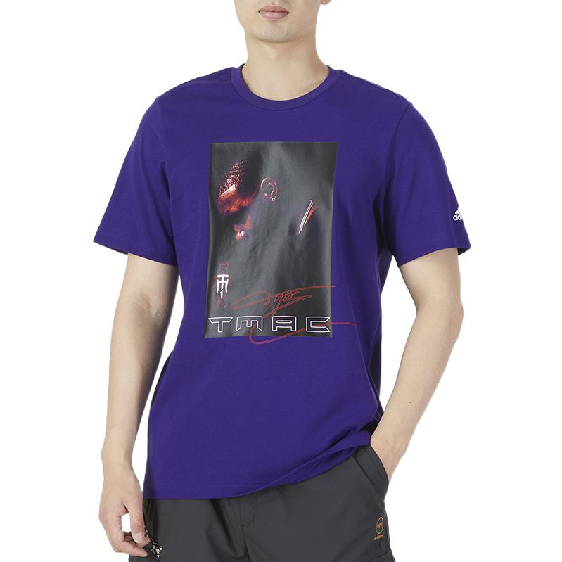 Men's adidas Tmac Tee 25th Character Alphabet Printing Round Neck Short Sleeve Blue T-Shirt HS8516