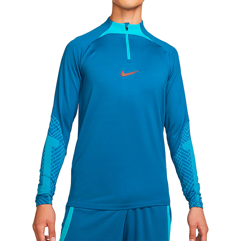 Men's Nike Soccer/Football Half Zipper Stand Collar Long Sleeves Pullover Blue T-Shirt DH8733-407