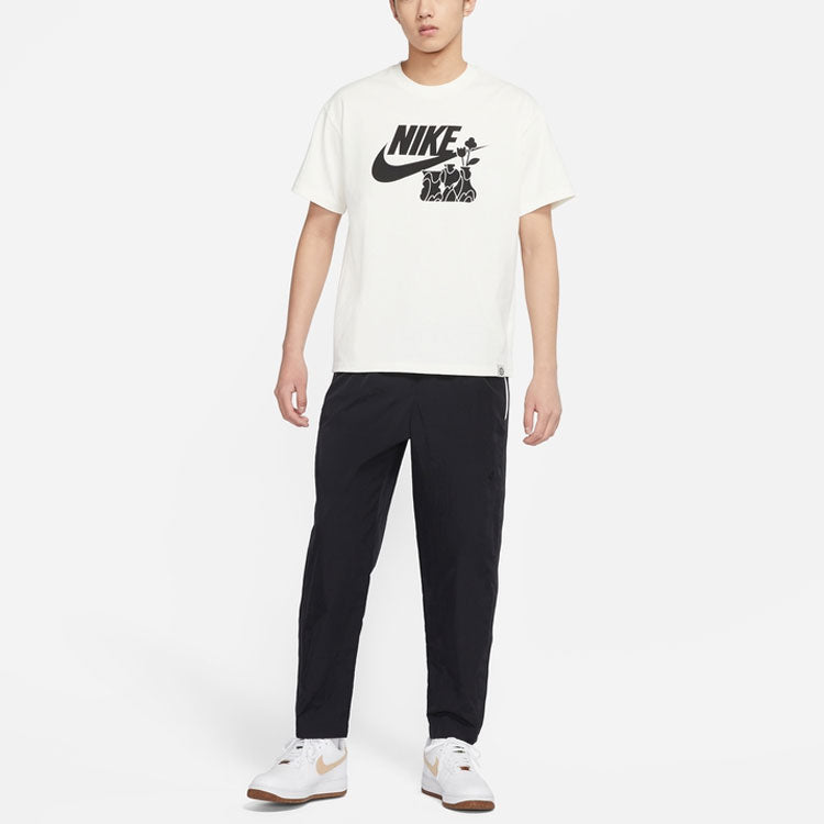 Men's Nike Logo Flowers Printing Casual Sports Short Sleeve White T-Shirt DQ1009-133