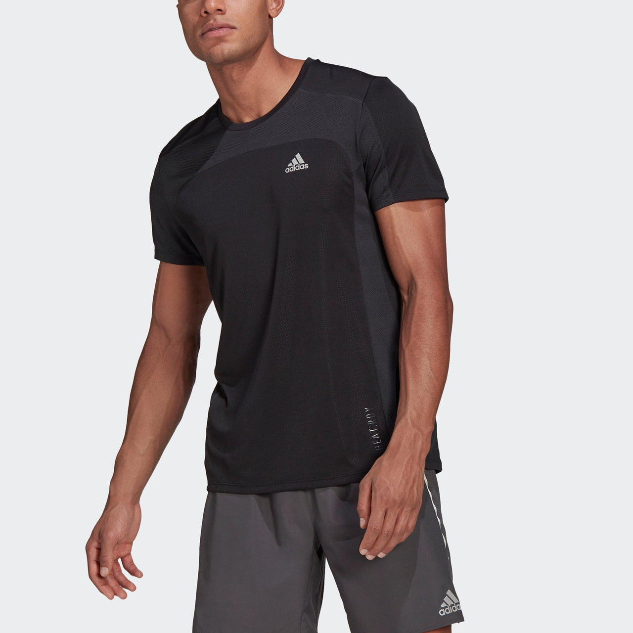 adidas Heat Rdy Tee Colorblock Reflective Logo Running Sports Short Sleeve Black GK4301