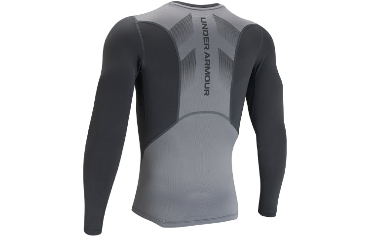 Men's Under Armour HeatGear Vent Logo Printing Round Neck Long Sleeves Gray 1362453-012