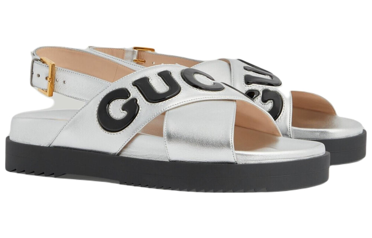 (WMNS) Gucci Sandal with Logo Script 'Silver Black' 738691-AABYB-8149