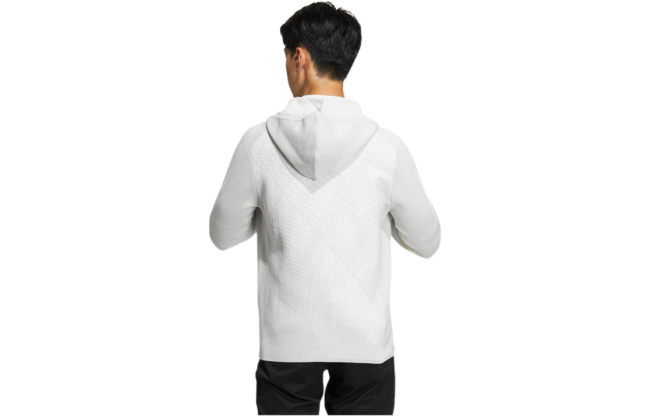 Men's adidas Primeknit Jkt Solid Color Stripe Alphabet Embroidered Zipper Hooded Long Sleeves Jacket White HG4130
