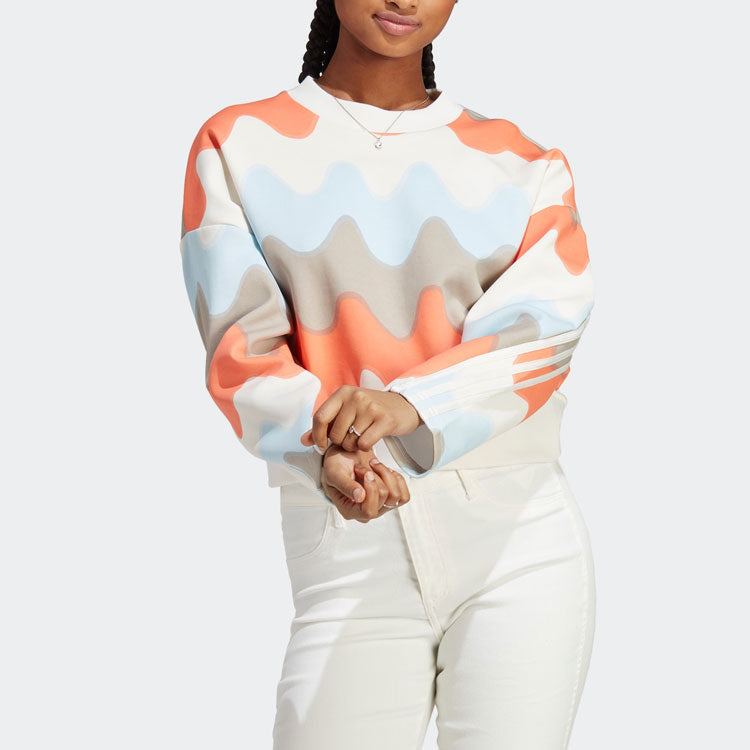 (WMNS) adidas X Marimekko Future Icons 3-stripes Sweatshirt 'White Cloud White Ice Blue Semi Coral' IC6351
