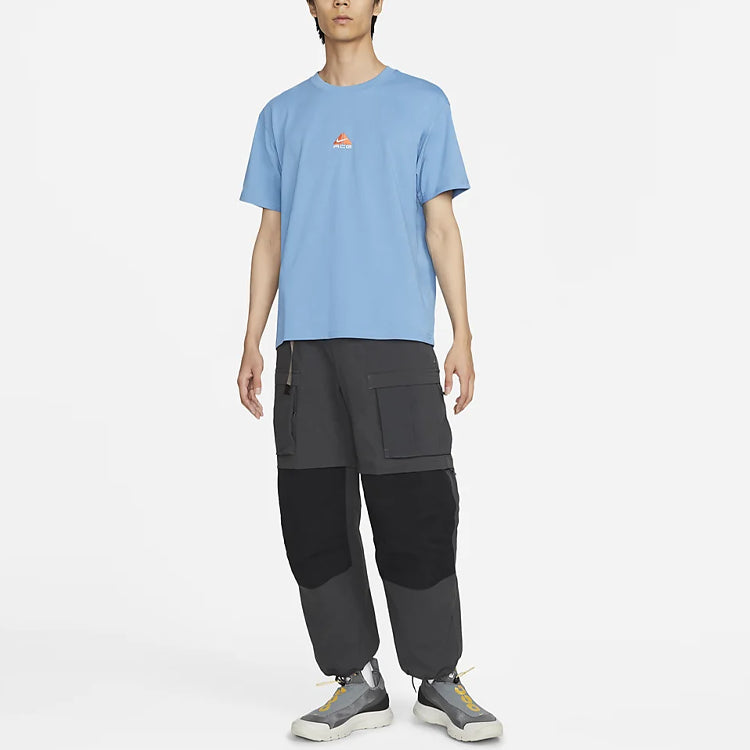 Nike As M Nrg Acg Ss Solid Color Chest Pattern Printing Round Neck Short Sleeve Blue DQ1816-469