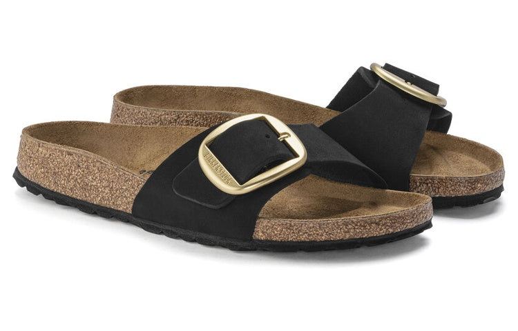 Birkenstock Madrid Big Buckle Nubuck Leather Narrow Fit Sandals 'Black' 1023373