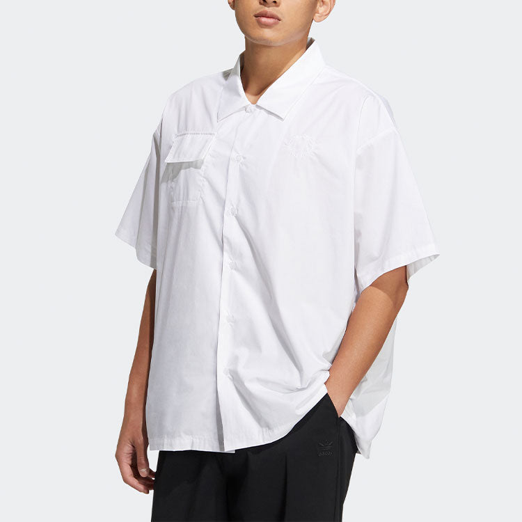 adidas originals Speed Ss Shirt Smiling Face Pattern Embroidered Solid Color Short Sleeve Couple Style White HU1236