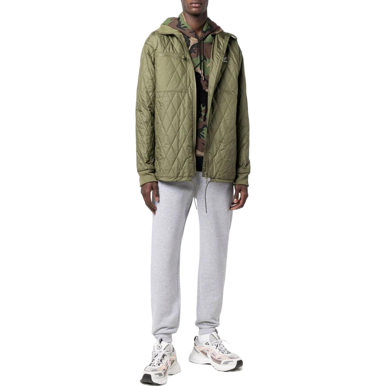 Men's adidas originals Solid Color Rhombus Logo Embroidered Zipper Jacket Green H11428
