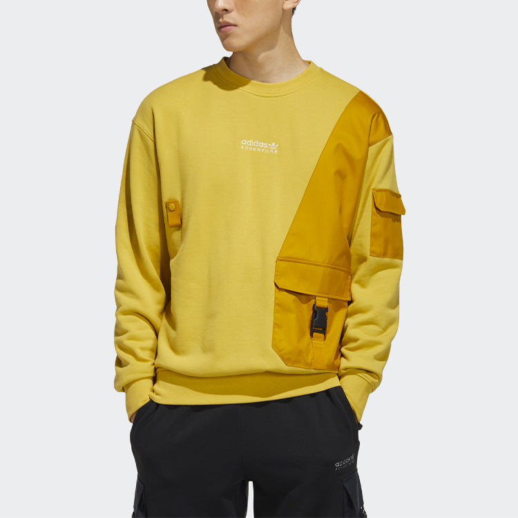 Men's adidas originals Contrasting Colors Big Pocket Splicing Knit Sports Round Neck Pullover Yellow HC0368
