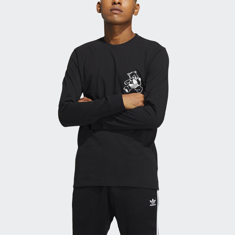 adidas originals Bear Printing Sports Round Neck Long Sleeves Black HL4098