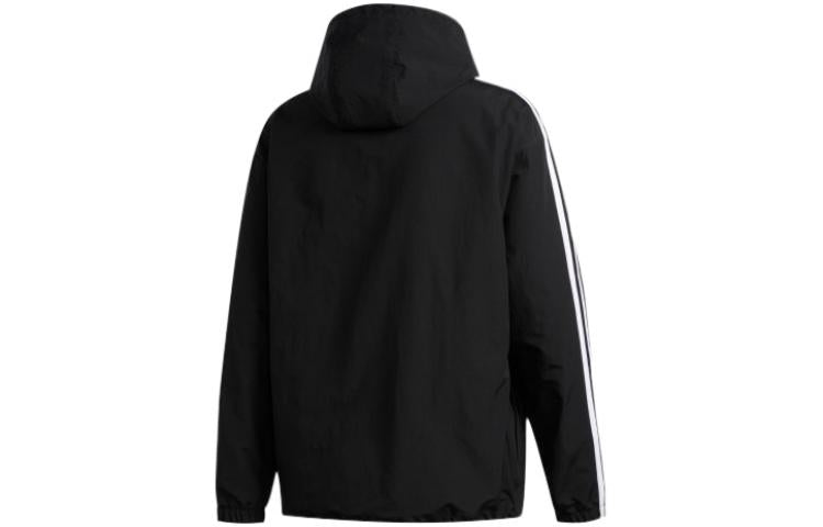 adidas originals Contrasting Colors Stripe Half Zipper Hooded Jacket Black GD2061