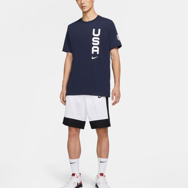 Men's Nike Alphabet Printing Solid Color Round Neck Sports Short Sleeve Blue T-Shirt CT8795-451