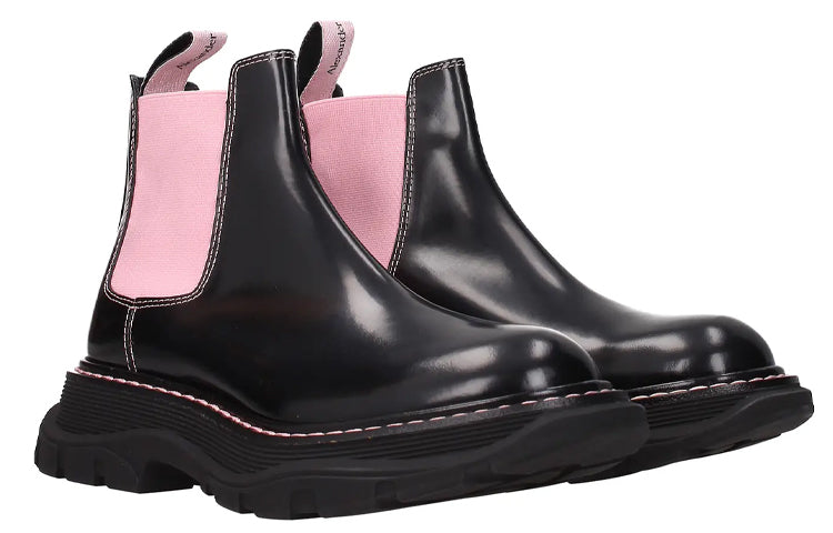 (WMNS) Alexander Mcqueen Ankle Leather Boots 'Black Pink' 641837WHZ8H1339