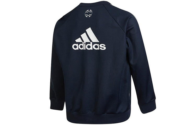 Men's adidas Stripe Logo Pattern Embroidered Round Neck Pullover Autumn Blue HA2531