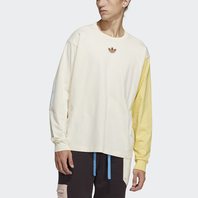 adidas originals Series Alphabet Logo Printing Colorblock Round Neck Long Sleeves Yellow T-Shirt HC0338