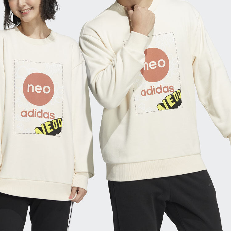 adidas neo Logo Printing Round Neck Long Sleeves Pullover Couple Style Yellow HM7432