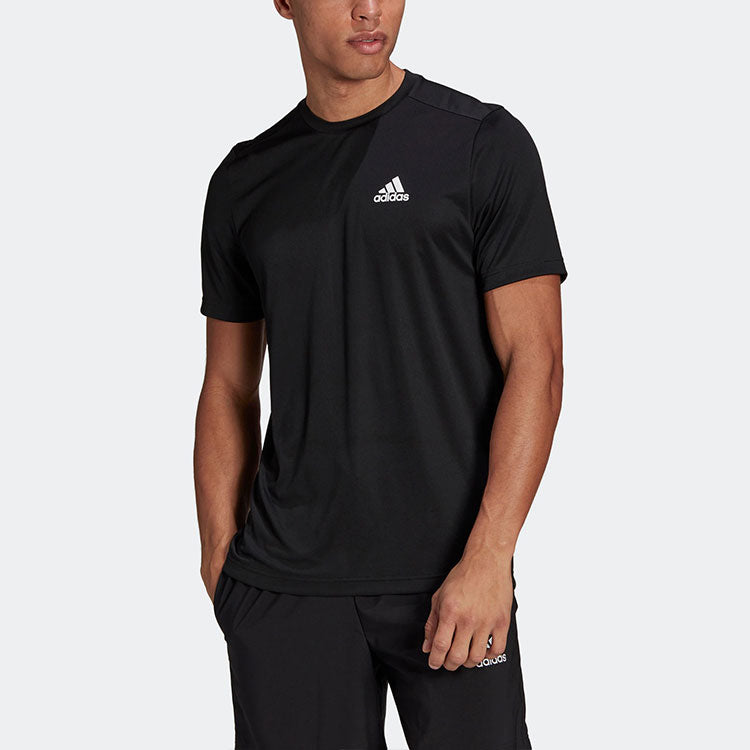 Men's adidas Solid Color Logo Casual Short Sleeve Black T-Shirt GM2090