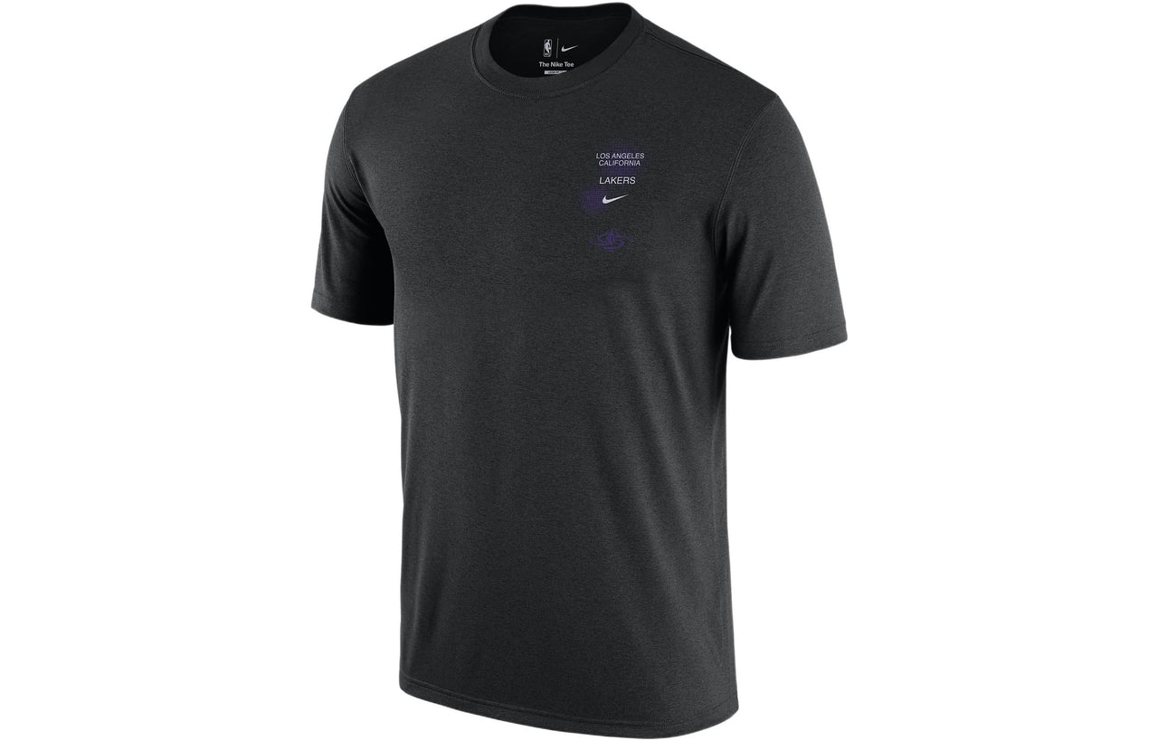 Nike x NBA Crossover Los Angeles Lakers Courtside Pattern Printing Round Neck Short Sleeve Black DH6737-010