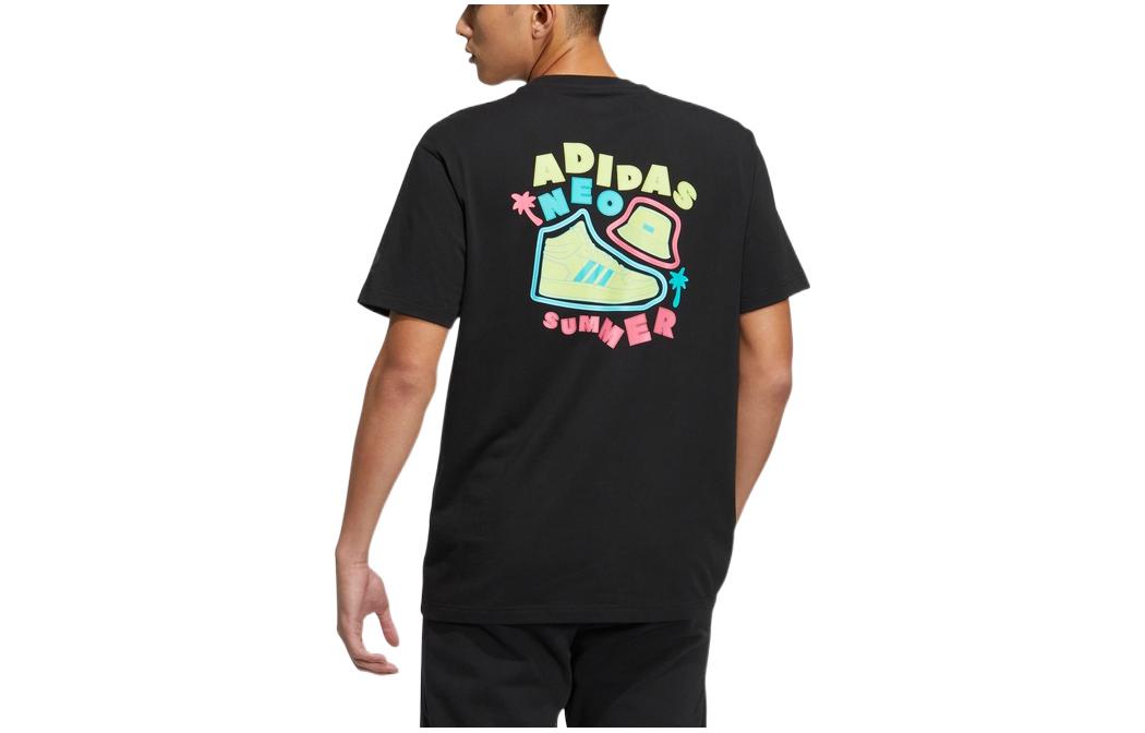 adidas neo Cartoon Alphabet Printing Round Neck Casual Short Sleeve Couple Style Black HS8852