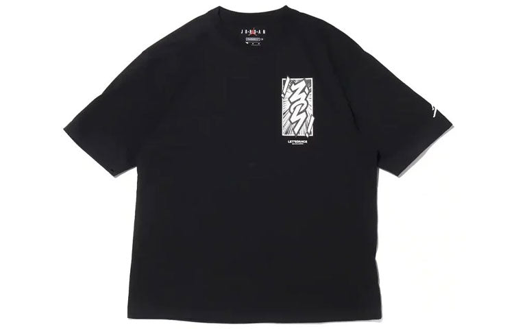 Men's Jordan Dri-FIT Zion Basketball Sports Printing Knit Round Neck Short Sleeve Black T-Shirt DH0593-010