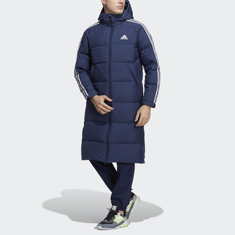 adidas Terrex 3st Long Coat Outdoor Sports Mid-Length Stay Warm Hooded Down Jacket Blue H20763