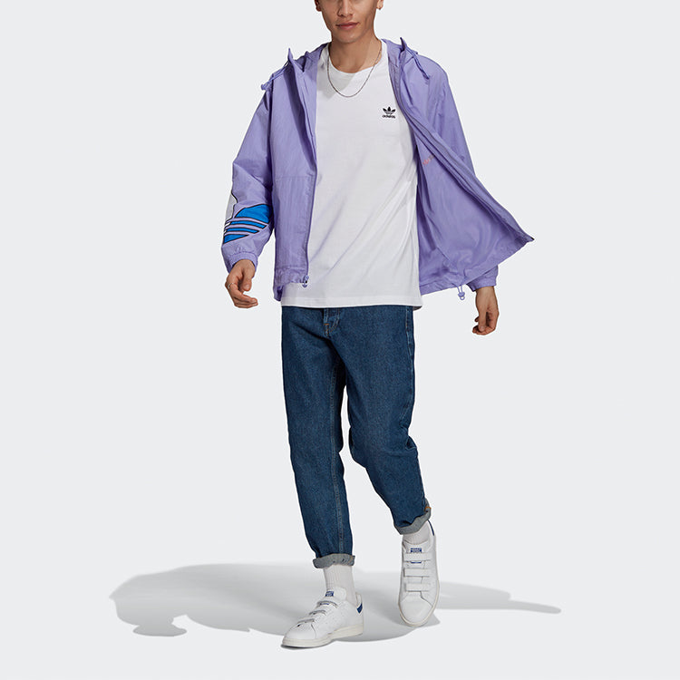 adidas originals MENS Tricol Logo Printed Windbreaker Hoodie Jacket Purple GN3560
