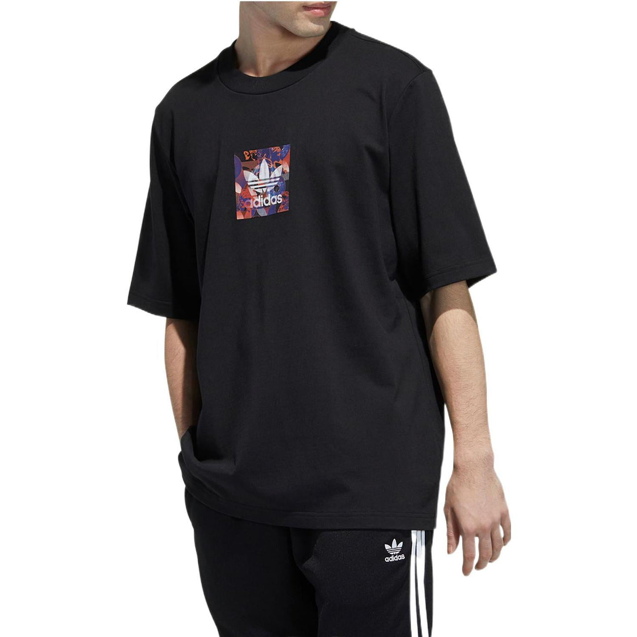 Men's adidas originals Printing Casual Sports Short Sleeve Black T-Shirt H09193
