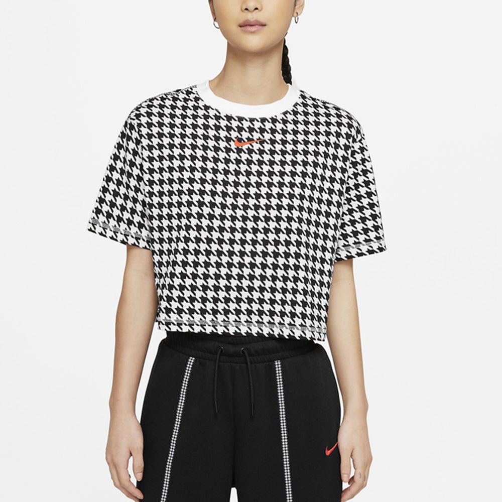 (WMNS) Nike Sportswear Icon Clash Casual Sports Houndstooth Short Sleeve Black T-Shirt DD5034-100