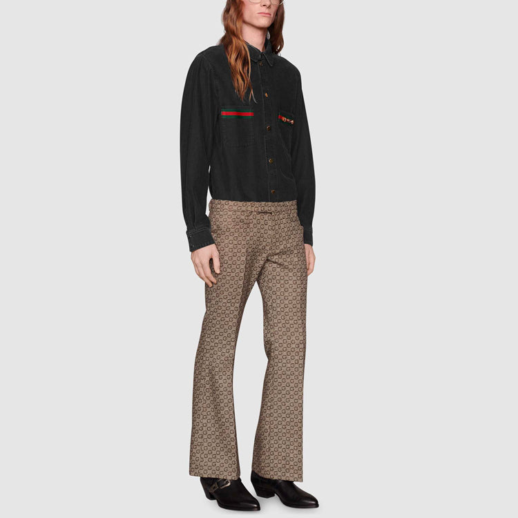 Gucci Washed Organic Denim Shirt With Web 'Black' 626480-XDBJD-1043