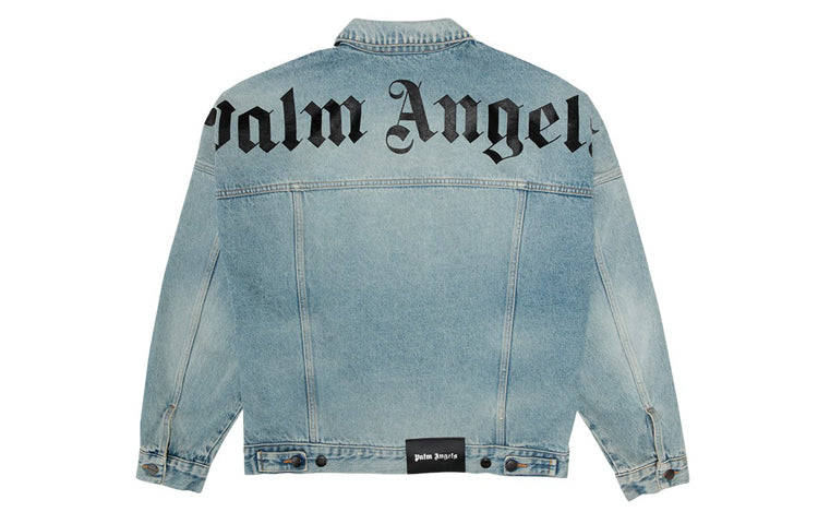 Palm Angels Logo Over Button-Up Denim Jacket 'Light Blue' PMYE006R203430017310