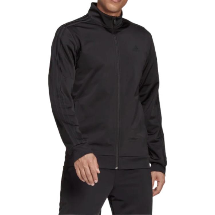 Men's adidas Essentials Solid Color Chest Logo Printing Zipper Sports Jacket Black H46101
