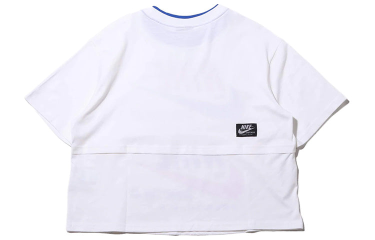 (WMNS) Nike logo Splicing Short Sleeve US Edition White CJ2040-100