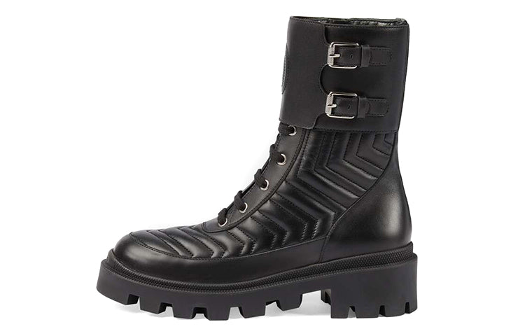(WMNS) Gucci Frances Interlocking G Combat Boots 'Black' 628855-DH7A0-1000
