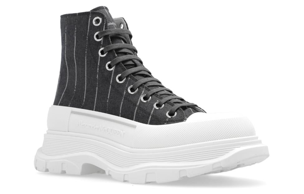 (WMNS) Alexander McQueen Tread Slick Lace Up Ankle Sneakers 'Black Striped' 766898W4XA11678