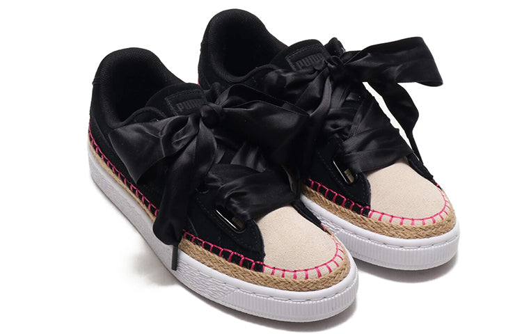 (WMNS) PUMA Suede Heart Sneakerdrille Ribbon Black/Pink 369237-01