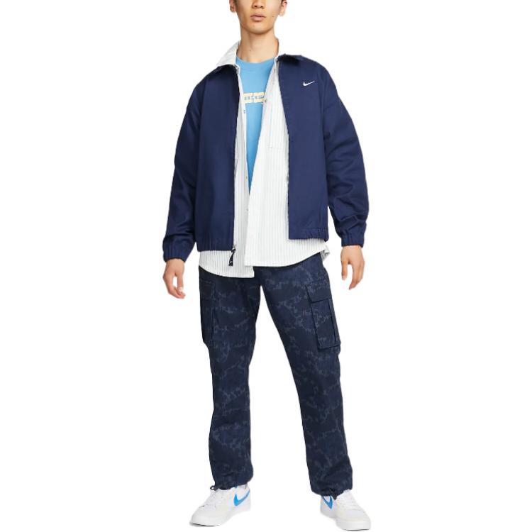 Men's Nike Solid Color Logo Casual Lapel Jacket Navy Blue DQ6335-410