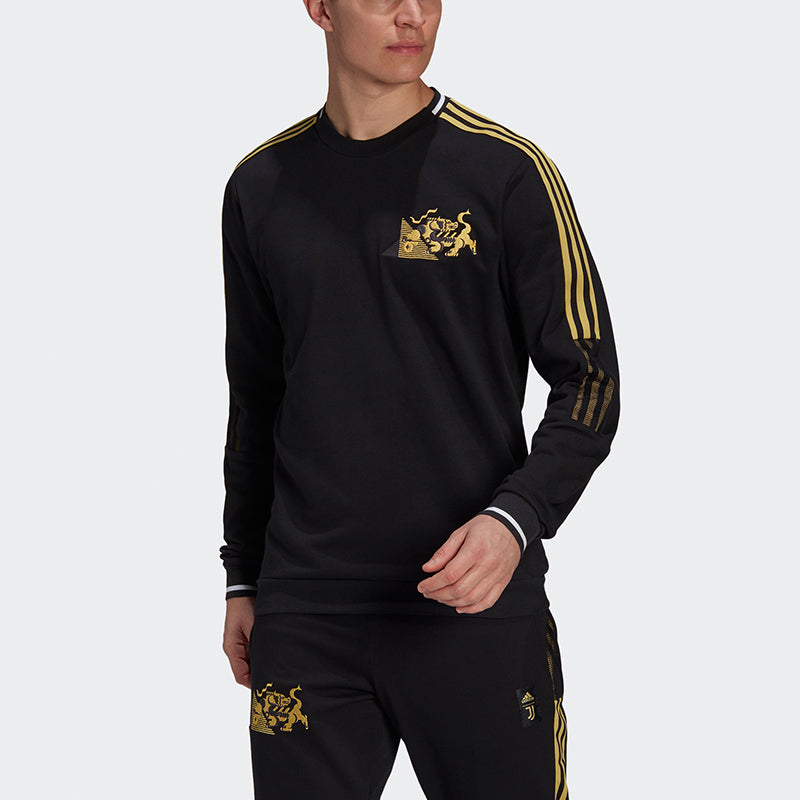 adidas Juve Cny Cr Swt Football Sports Embroidery Crew Neck Men's Black GK8599