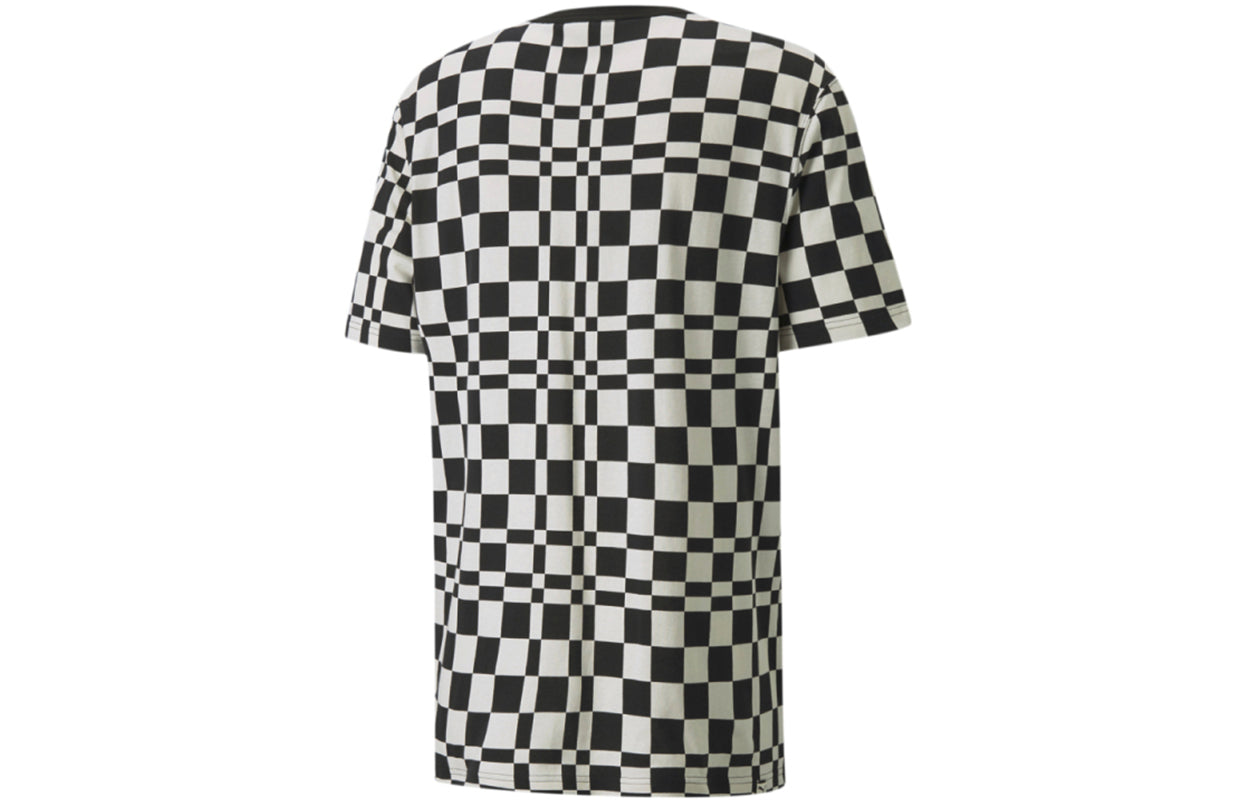 PUMA Contrasting Colors Sports Plaid Round Neck Short Sleeve Black 533033-01