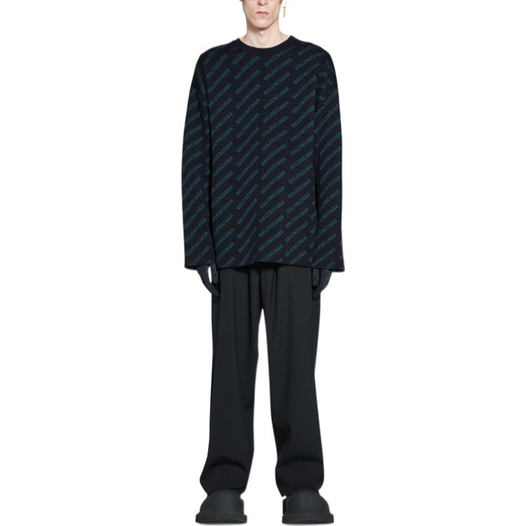 Balenciaga Mini Allover Logo Sweater 'Dark Blue Green' 736247T32334301